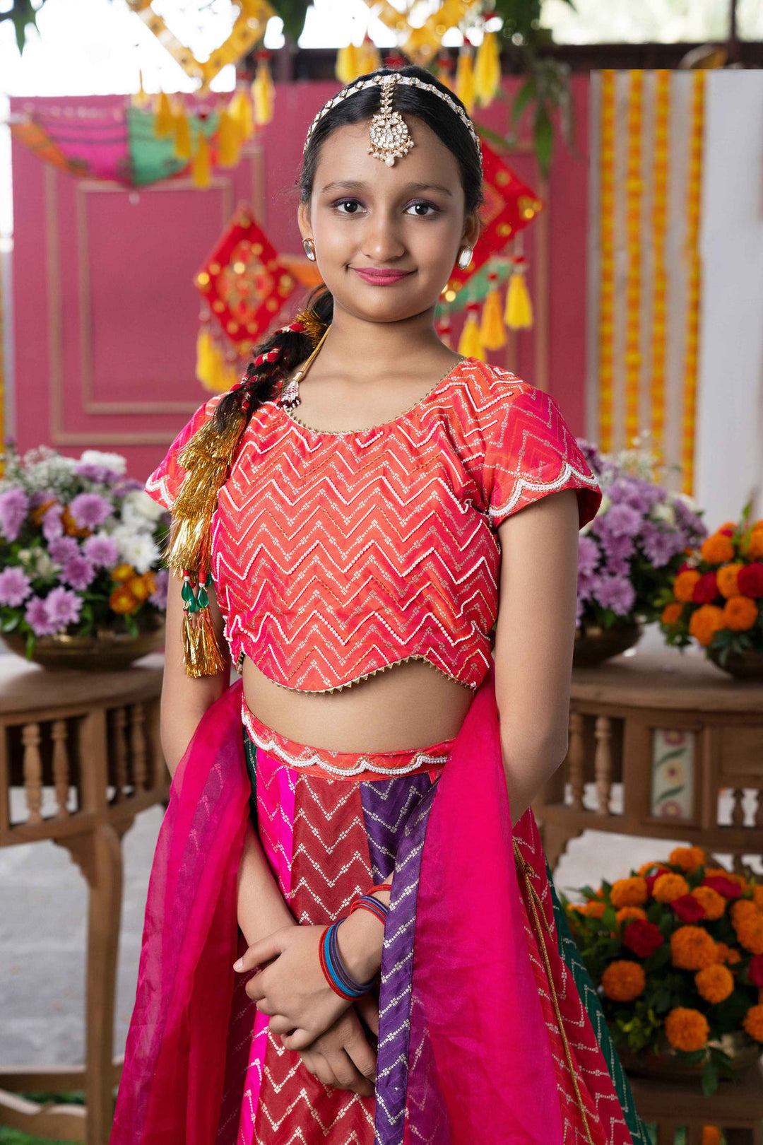 Multi Color Silk & Organza Beads Embroidered Lehenga