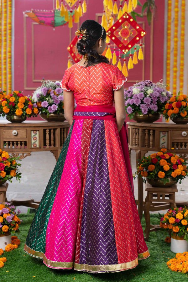 Multi Color Silk & Organza Beads Embroidered Lehenga