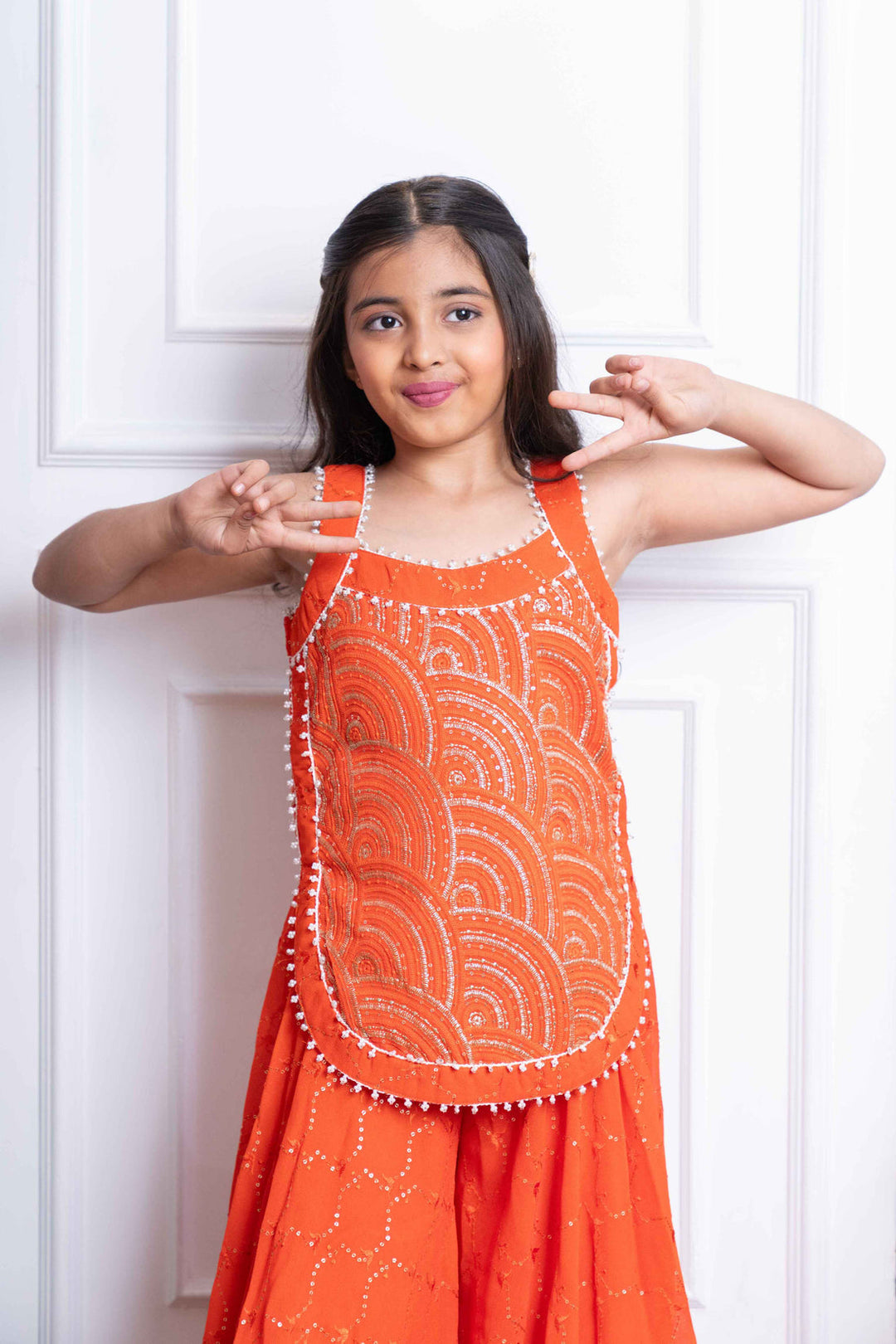 Orange Georgette Embroidered Lehenga