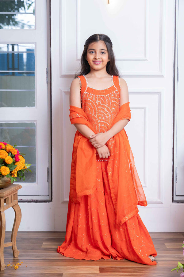 Orange Georgette Embroidered Lehenga