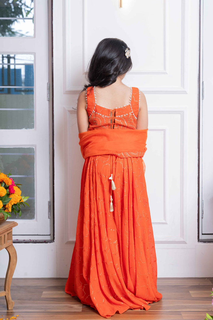 Orange Georgette Embroidered Lehenga
