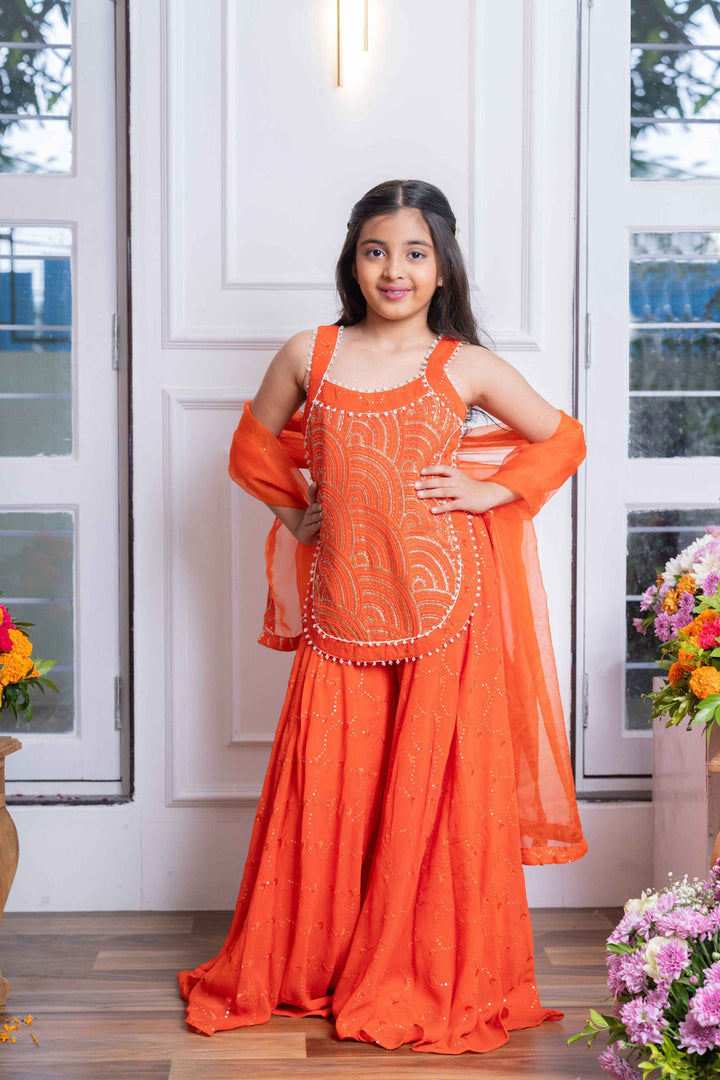 Orange Georgette Embroidered Lehenga