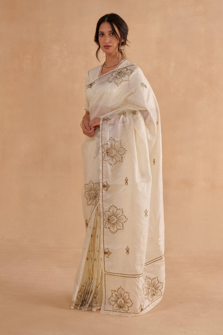 Vintage Ivory Tussar Saree
