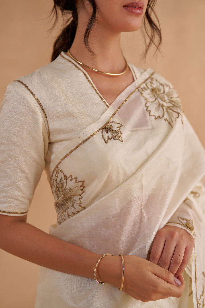Vintage Ivory Tussar Saree