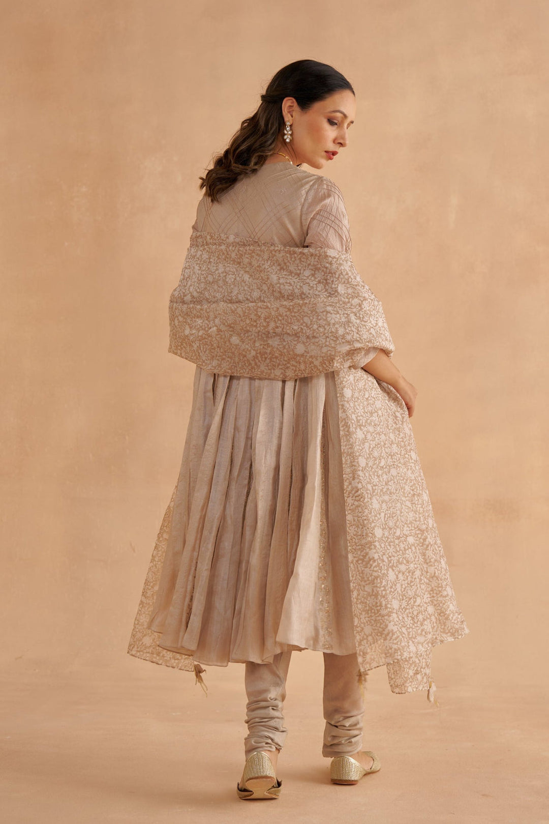 Warm Grey Embroidered Kalidar Kurta