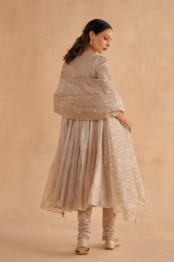 Warm Grey Embroidered Kalidar Kurta