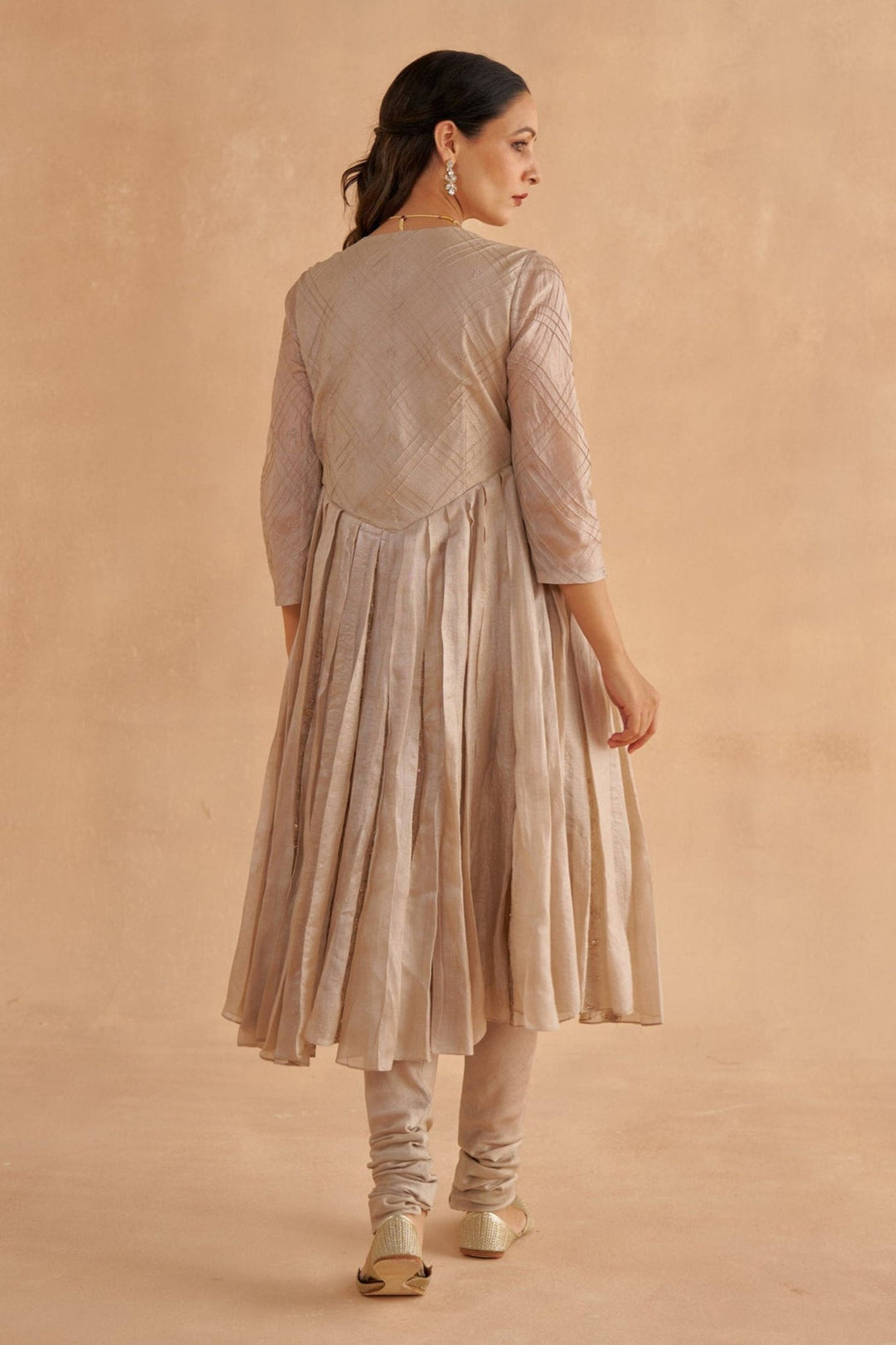 Warm Grey Embroidered Kalidar Kurta