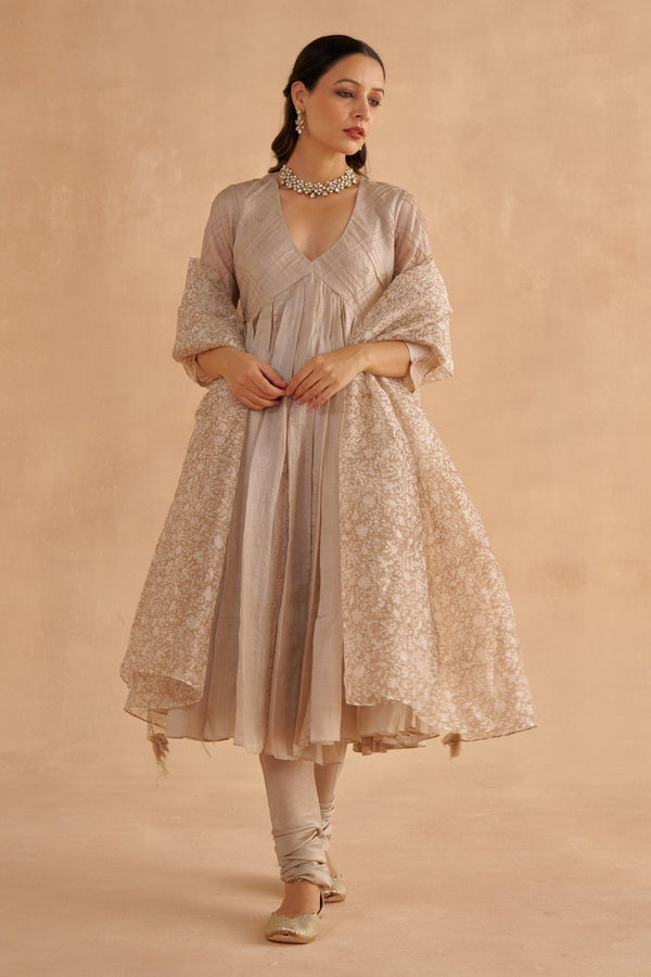 Warm Grey Embroidered Kalidar Kurta